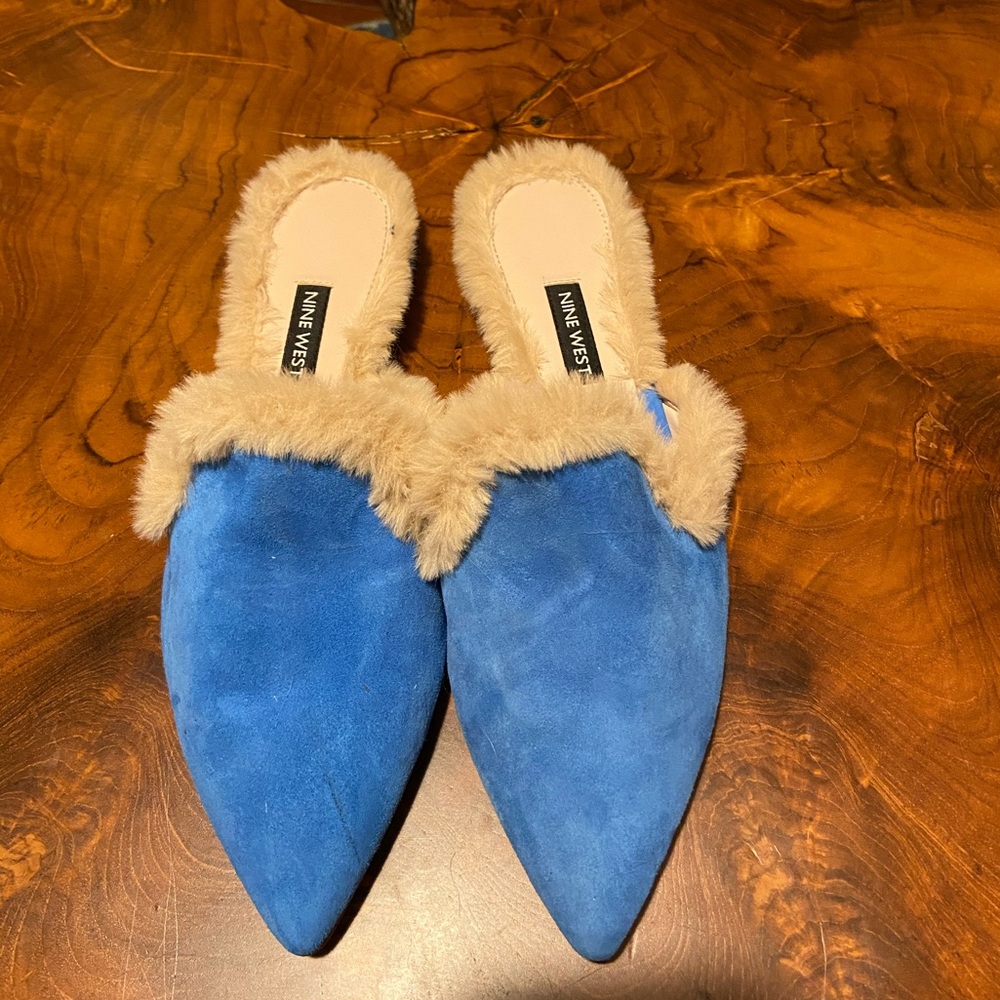 Nine West Blue Suede Mules